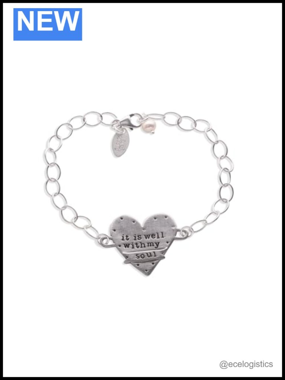 Handmade Pewter Bracelet Matte Brushed Finish 8" Charm Link